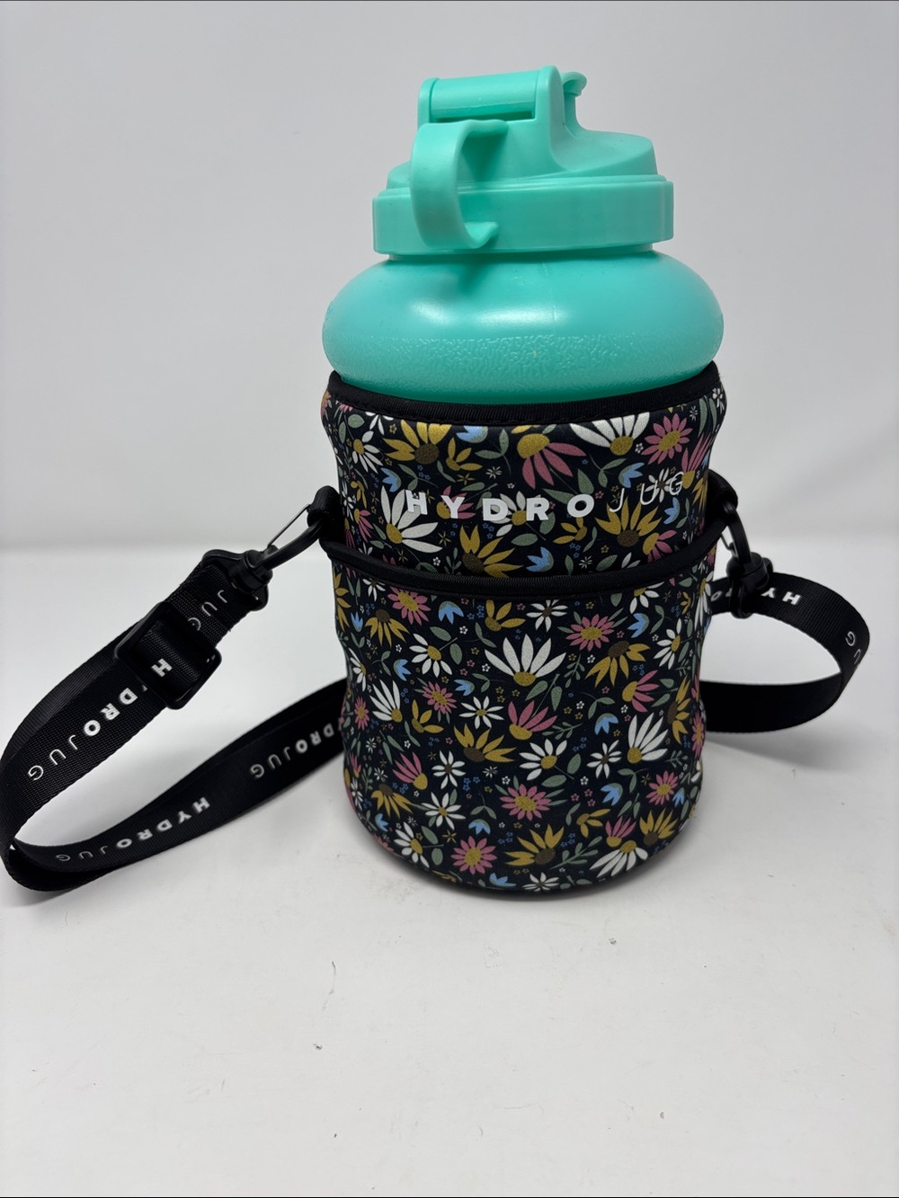 HydroJug | Floral Neoprene Bottle with Carrier with Teal Lid